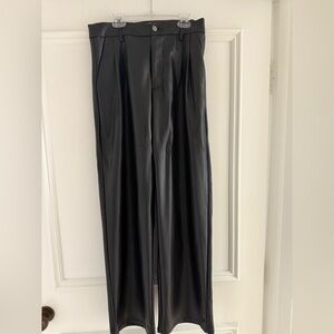 Vibrant MIU black faux leather pleated wide leg pants